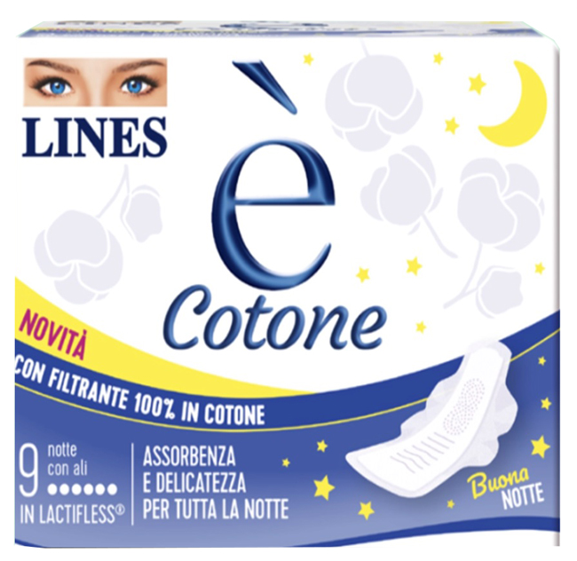 LINES E' COTONE ALI ASSORBENTE ESTERNO NOTTE 9 PEZZI - Gruppofarmastore.it