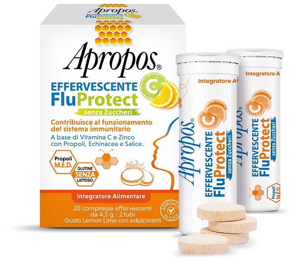 APROPOS EFFERVESCENTE C FLUPROTECT SENZA ZUCCHERI 20 COMPRESSE EFFERVESCENTI - Gruppofarmastore.it