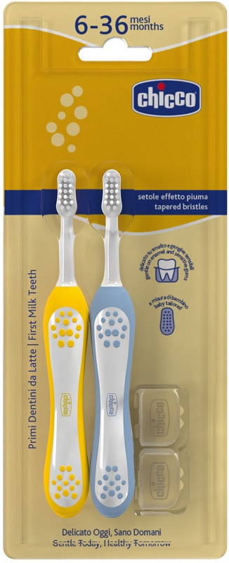 CHICCO SPAZZOLINO 6-36 MESI+DOPPIO AZZURRO-GIALLO - Gruppofarmastore.it