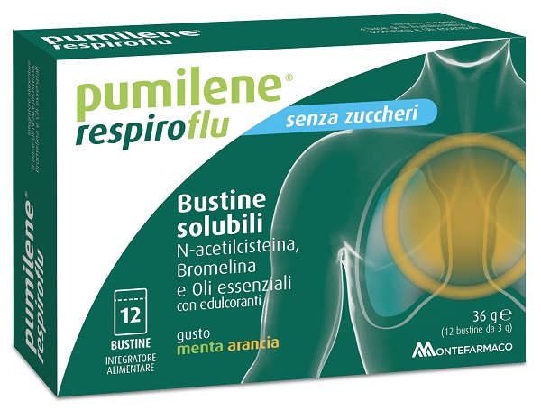 PUMILENE RESPIROFLU SENZA ZUCCHERO 12 BUSTINE GUSTO MENTA ARANCIA 36 G - Gruppofarmastore.it