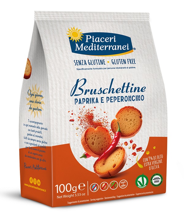 PIACERI MEDITERRANEI BRUSCHETTINE PAPRIKA E PEPERONCINO 100 G - Gruppofarmastore.it