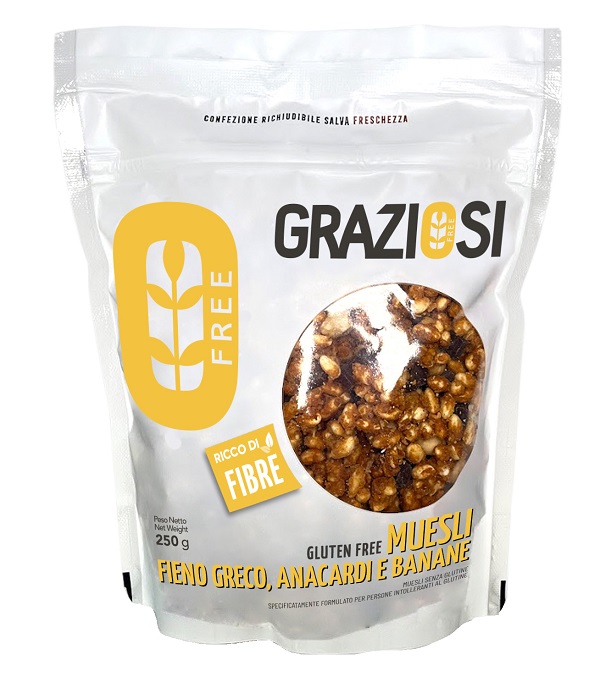MUESLI ANACARDI E BANANE CON FIENO GRECO 250 G - Gruppofarmastore.it