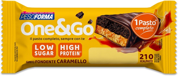 PESOFORMA ONE & GO BARRETTA FONDENTE CARAMELLO 62 G CON EDULCORANTE - Gruppofarmastore.it