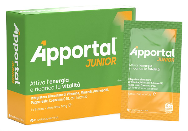 APPORTAL JUNIOR 14 BUSTINE DA 7,5 G GUSTO ARANCIA E PASSION FRUIT CON FRUTTOSIO SENZA GLUTINE SENZA LATTOSIO - Gruppofarmastore.it