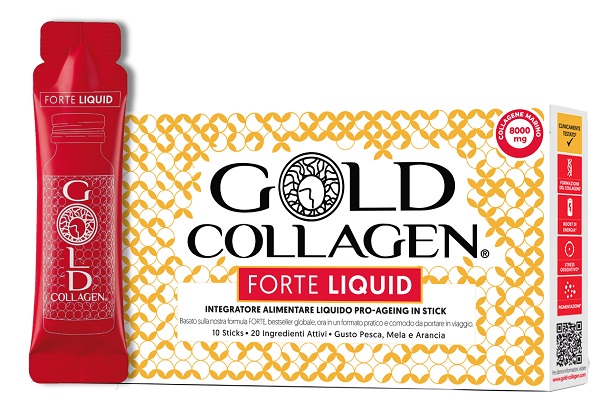 GOLD COLLAGEN FORTE LIQUID 10 STICKS DA 25 ML GUSTO PESCA MELA E ARANCIA CON EDULCORANTE - Gruppofarmastore.it
