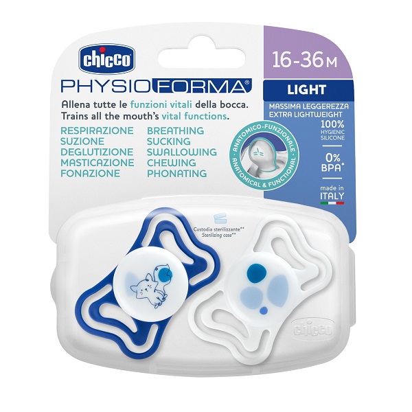 CHICCO SUCCHIETTO LIGHT BLU SILICONE 16-36M 2 PEZZI - Gruppofarmastore.it