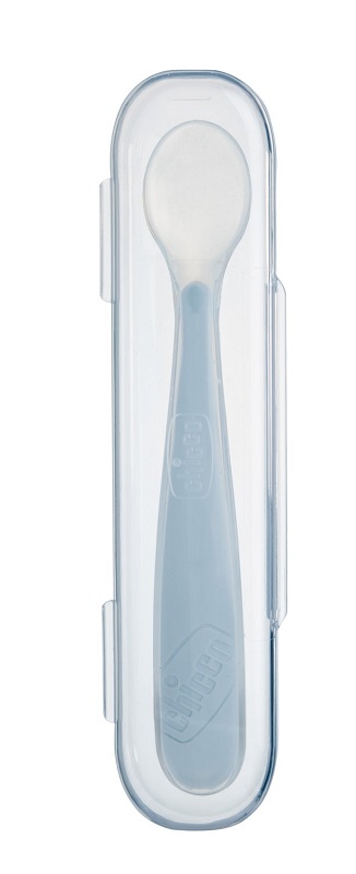CHICCO SOFTLY SPOON CUCCHIAIO MORBIDO IN SILICONE GRIGIO 6M+ CON CUSTODIA - Gruppofarmastore.it