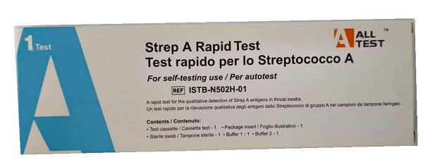 TEST ANTIGENICO RAPIDO ALLTEST STREP A RILEVAZIONE QUALITATIVA ANTIGENI STREPTOCOCCO A NEI CAMPIONI DI TAMPONE FARINGEO AUTO RACCOLTI - Gruppofarmastore.it